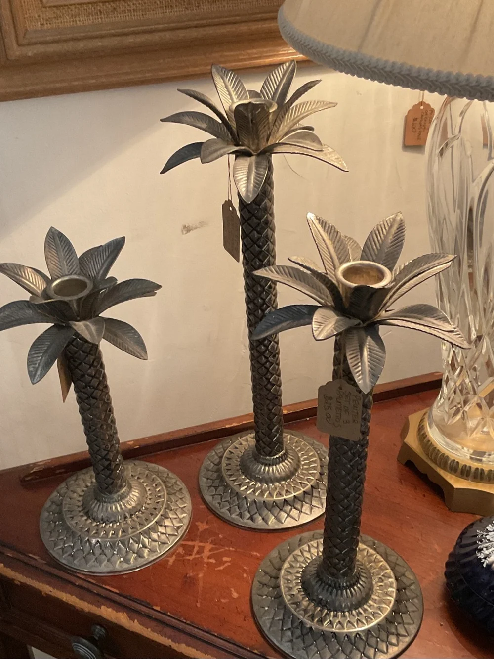 Decorative Silver Palm Leaf Candle Holders - Set of 3